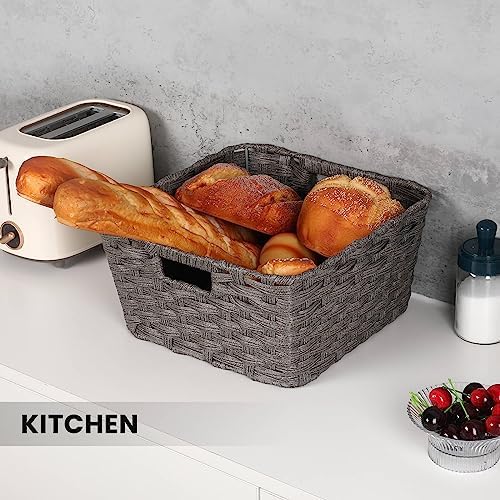 Onlytak 2-Pack Plastic Wicker Bathroom Baskets, 12"x12"x6", Dark Grey - Image 5