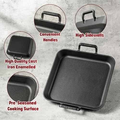 Onlyfire Pre-Seasoned Cast Iron Skillet, 12 Inch Square Steak Pan - Image 3