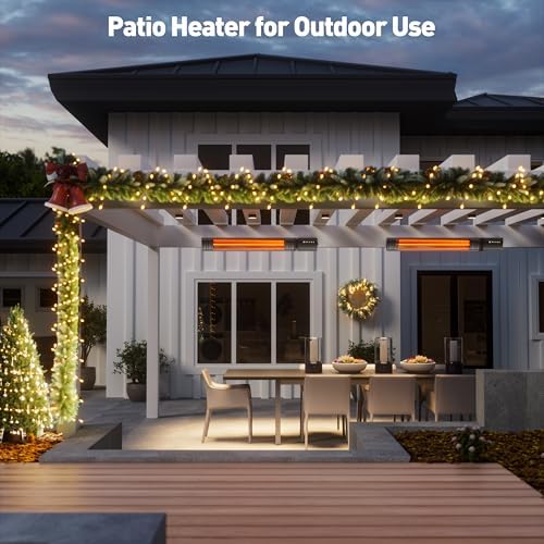 Ceiling Electric Outdoor Heater Wifi Control Wall-Mounted Hanging Patio 1500W Infrared 9 Heat Levels, 24H Timers, Carbon Fiber Tube Heating Wall Heater for Gazebo, Balcony (Rose Gold Tube) - Image 2