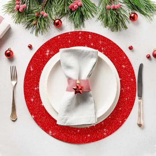 100 PCS Red Paper Placemats Round Place Mat Glitter Disposable Paper Charger Doilies Tablemats for Christmas Valentines Party Birthday Wedding Dinner Table Decor(13x13inch) - Image 4