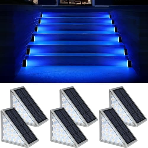 AUDLES LED Solar Step Lights Waterproof Outdoor Stair Lights, Solar Deck Lights Outdoor Decor IP67 Solar Decoration Lights for Yard (Blue Color, 6 Pack) by AUDLES