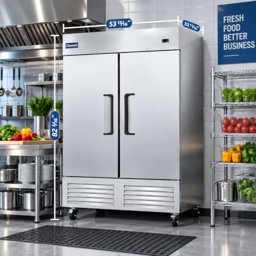 54" W Commercial Refrigerator with 2 door Stainless Steel 49 Cu. Ft Reach-in Refrigerator 6 Adjustable shelves Fan Cooling Fridge for Restaurant, Commercial Kitchen, Shop, ETL Certification - Image 4