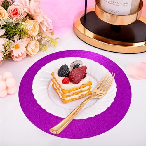 50 PCS Purple Paper Placemats Round Place Mat Glitter Disposable Paper Charger Doilies Tablemats for Birthday Wedding Halloween Banquet Party Dinner Table Decor(13x13inch) - Image 4