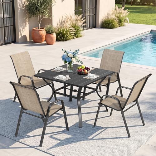 Outdoor Dining Set for 4, Metal Table and Stackable Chairs by CHINNLUU