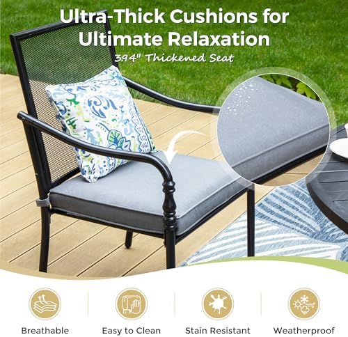 MIXPATIO 7pc Patio Dining Set, 60" Rectangle Metal Table, 6 Chairs, Black - Image 2