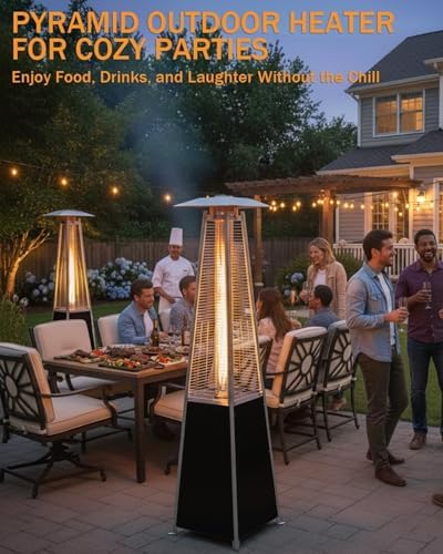 Pyramid Patio Heater for Outdoor Use, 48000 BTU Fast Heating Propane with Wheels & Weatherproof Cover, Triple Protection System Outdoor Heaters for Patio, Yard, Pool, Garden (2 Black Heater) - Image 5