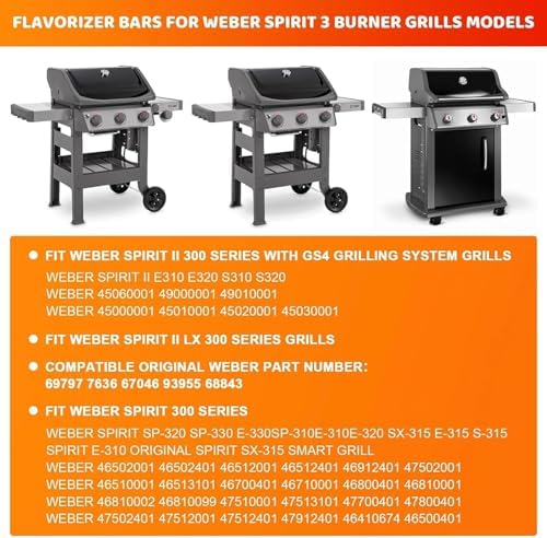 Uniflasy Grill Parts for Weber Spirit E310, Grill Replacement Parts for Spirit & GS4 Spirit II 300 E310/E320/E330,S310/S320/S330 Gas Grill, 7638 Grill Grates, 7636 Flavorizer Bars, 69787 Burner Tubes - Image 6