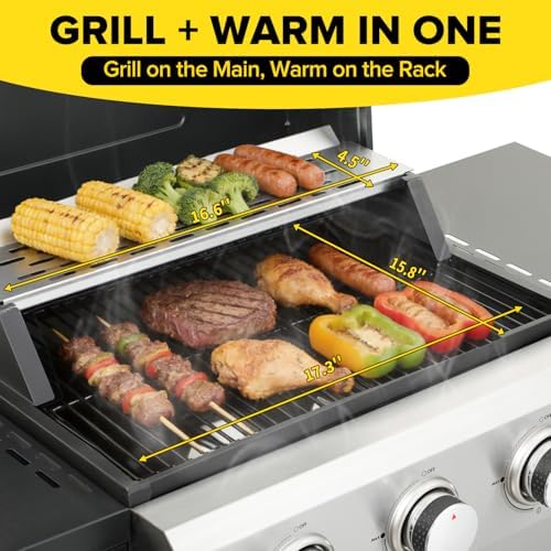 3 Burner Propane Gas Grill, 30,000 BTU Stainless Steel Outdoor BBQ Grill with 322 Sq. In. Cooking Area & 2 Foldable Side Shelves, Patio Cookout Essentials for Backyard - Image 3