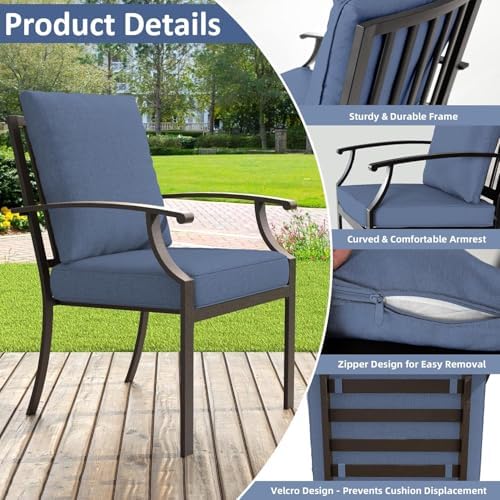 ALAULM 9-Piece Patio Dining Set with 14FT Patio Umbrella,Outdoor Dining Set with 8 Metal Chairs & Rectangle Table with1.5 Umbrella Hole, Patio Dining Table and Chairs for Backyard,Poolsid-DarkBlue - Image 2