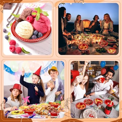 24 Pack 12 oz Disposable Plastic Bowls Dessert, Ice Cream, Salad, Soup Serving Cups for Party, Picnic, Food Snacks (Red) - Image 7