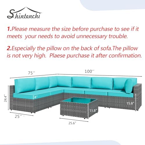 Shintenchi 7 Piece Outdoor Patio Furniture Set with Silver Rattan, Blue - Image 3