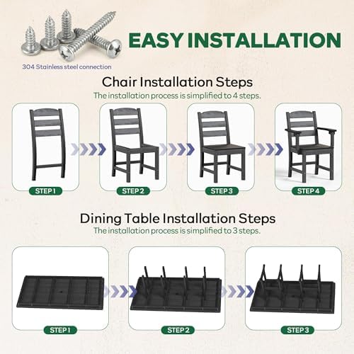 Patio Dining Chairs Set of 4, 350lbs Heavy Duty HDPE Outdoor Chair with Extra-Wide Seat & High-Back, All-Weather Garden Armchair with Integrated Armrests, Wood-Look Seating for Backyard, Deck (Black) - Image 6