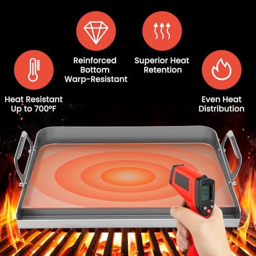 23x16 Inch Griddle for Gas Grill Reinforced Bottom Anti Warp Detachable Handle Grease Groove Stainless Steel Flat Top for Pellet Grill and Stove Outdoor Indoor Cooking - Image 6