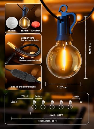 Outdoor String Lights, 55(50+5)FT 25 Bulbs IP65 Waterproof Patio Lights - Image 6