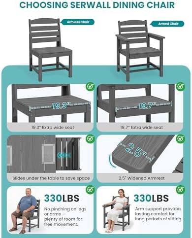 SERWALL HDPE Outdoor Dining Furniture, Outdoor Dining Set for 10, Gray - Image 3