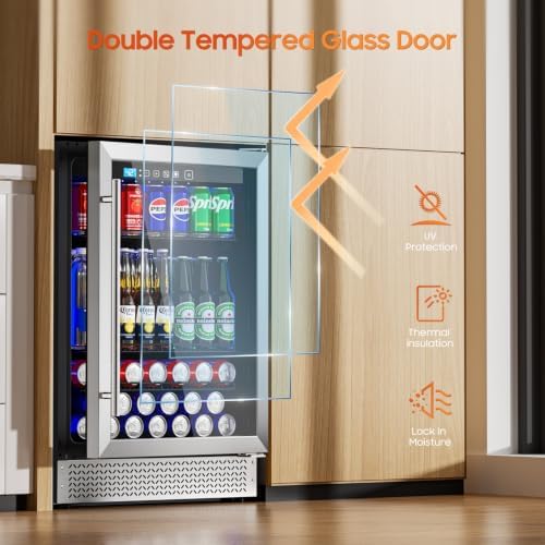 24 Inch Beverage Refrigerator, 180 Cans Under Counter Refrigerator with Glass Door Built-in or Freestanding, Drink Fridge for Soda Beer Wine-Kitchen Bar Office - Image 6