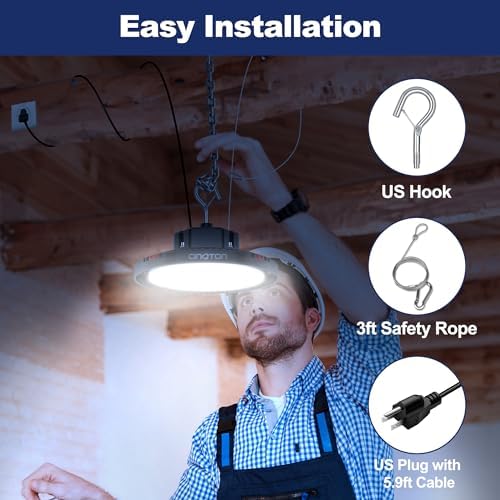 CINOTON 210W UFO LED High Bay Light, Aluminum LED Shop Lights with 31500LM, 5000K Commercial Bay Lighting for Warehouse Garage Workshop Factory, 6' Cable & Safety Rope, ETL Listed 8 Pack - Image 5