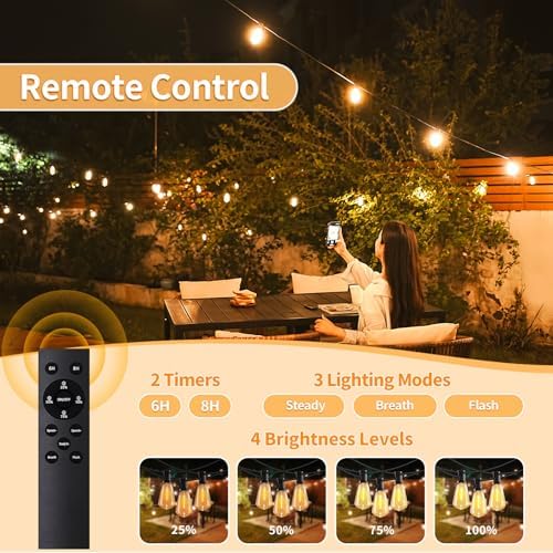 SANBEN Outdoor String Lights-50ft 25+1 ST38 Bulbs Patio Lights with Remote - Image 2