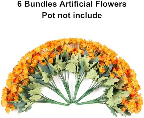Daisy Artificial Flowers for Outdoors Autumn Fall Decor, 6 Bundles Fake Mums Orange Silk Flowers for Outside Look Real UV Resistant Fake Plants Faux Flowers for Planter Front Door Home Indoor Porch - Image 5