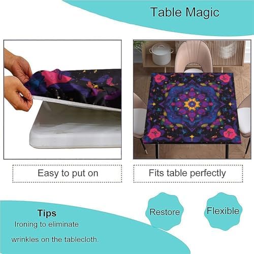 Outdoor Table Cloths with Elastic, Mandala Madness Pattern Printed on Stain Resistant Cover for Card Table, Great for Restaurants Family Events, Fit for 36" x 36" Square Tables - Image 3