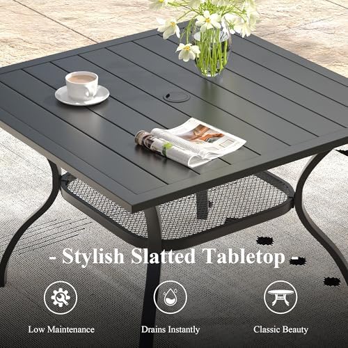 Outdoor Dining Table with Adjustable Umbrella Hole, 37.8" All-Weather Square Patio Dining Table for 4, Metal Patio Table for Garden Lawn Porch Deck Yard, Black - Image 5