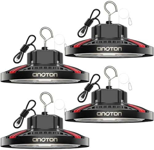 CINOTON 210W UFO LED High Bay Light, Aluminum LED Shop Lights with 31500LM, 5000K Commercial Bay Lighting for Warehouse Garage Workshop Factory, 6' Cable & Safety Rope, ETL Listed 4 Pack by CINOTON