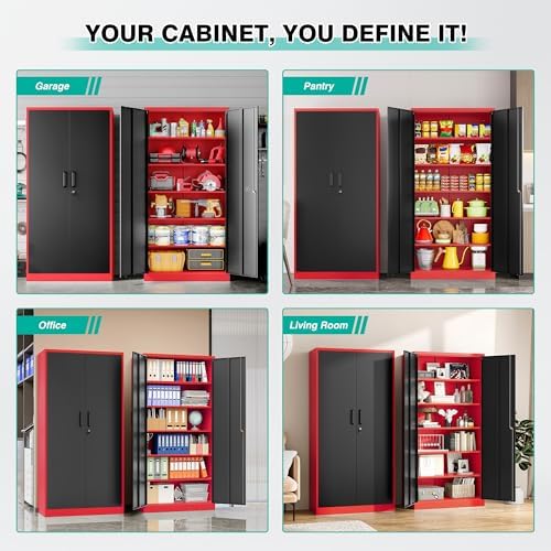 SISESOL Wide & Deep Metal Storage Cabinet with 5 Shelves,72" Tall Red Garage Storage Cabinet with Lock,Metal Cabinets with Locking Doors,Lockable Steel Cabinets for Home,Office,Shop,Garage,72x36x18 - Image 4