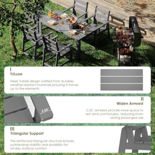 GREENVINES 7-piece Outdoor Dining Set, HDPE Table & 6 Armchairs, Gray - Image 5