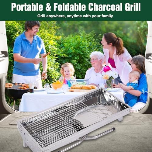 Portable Charcoal Grill, Folding Barbecue Grill with Storage Shelf, - Image 5