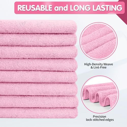 FIXSMITH Pink Microfiber Cleaning Cloth -Pack of 8, Highly Absorbent Cleaning Rags, 16"X12" All Purpose Cleaning Towels for Housekeeping, Kitchen, Car, Lint Free and Reusable Microfiber Towels - Image 4