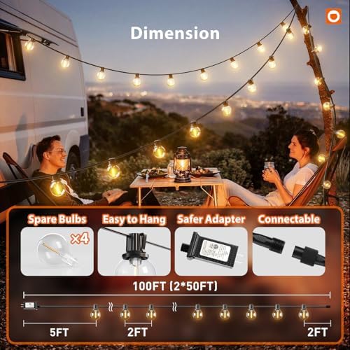 addlon Outdoor String Lights 100FT G40 with APP 54 LED Shatterproof Bulb - Image 5
