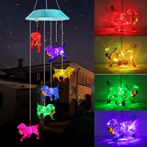 Solar Wind Chimes Outdoor, Color Changing Dog Gift for Mom Grandma by Zeiliuled