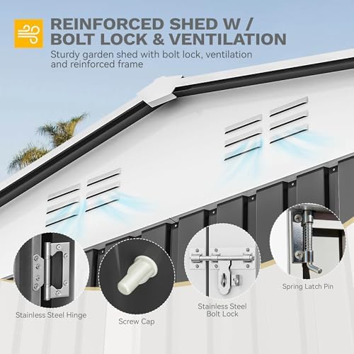 DWVO 10x10ft Metal Outdoor Storage Shed with Window, Lockable Tool Storage Sheds, Oversized Steel Garden Sheds with Sloped Roof for Backyard, Patio, Garage, Lawn, Gray & White - Image 4
