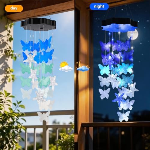 Toodour Solar Wind Chimes for Outside, Hanging Butterfly Shell Wind Chime - Image 6