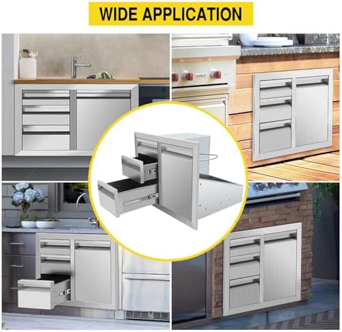 Outdoor Kitchen Drawer Combo Cabinet Outdoor Kitchen Stainless Steel Trash Triple Drawers For BBQ Island Grill Station,G1 - Image 7