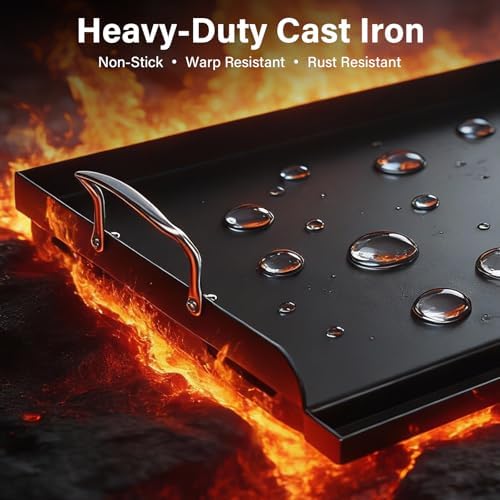 17"x13" Pre-Seasoned Nonstick Cast Iron Griddle for Gas Grill - Universal Flat Top with Grease Groove, Reinforced Ridges & High Sidewalls for Gas/Charcoal, Fits Weber, Charbroil - Image 3