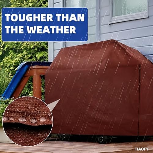 BBQ Gas Grill Cover for Outdoor, Anti-UV, Rip-Proof, 600D Oxford Fade Resistant Material, Barbecue Cover with Hook and Loop Straps & Adjustable Hem Drawstring (Reddish Brown, 55”x23”x42”) - Image 4