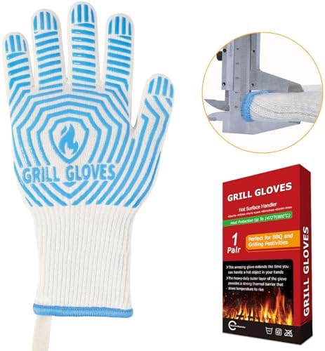 QUWIN BBQ Gloves, Oven Gloves 1472℉ Extreme Heat Resistant, Grilling Gloves Silicone Non-Slip Oven Mitts, Kitchen Gloves for BBQ, Grilling, Cooking, Baking-1 Pair… (Blue, One Size(Long Cuff)) - Image 3