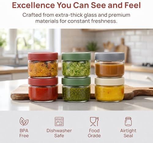 EONJOE 2 oz Glass Dressing Containers With Lids, Sauce Jars for Lunch, 6pk - Image 3