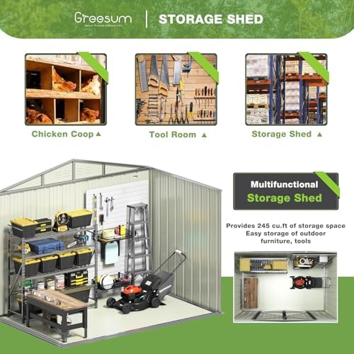Greesum 8x6FT Outdoor Storage Shed, Brown - Image 4