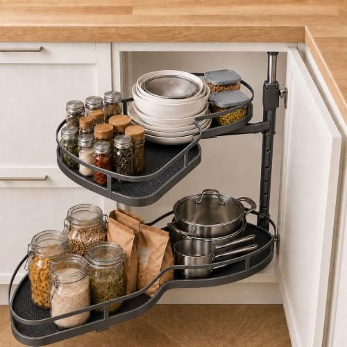 Blind Corner Cabinet Pull Out Organizer,Height-Adjustable 2-Tier Shelves by MUOLVSQ