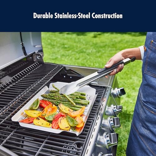 HENCKELS BBQ 2-pc Stainless Steel Grill Topper and Basket Set, Heavy-Duty Grilling Trays with Perforated Design, Easy-Grip Handles, Ideal for Vegetables, Seafood, and Small Foods - Image 5