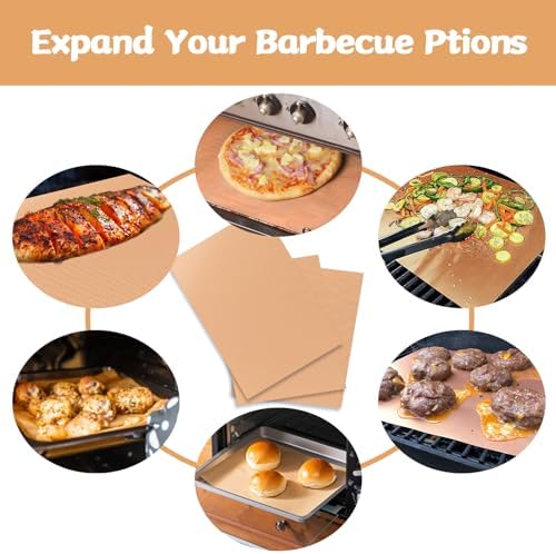 Copper Grill Mats for Ourdoor Grill,Set of 7 Heavy Duty Grilling Mats,100% Non-Stick BBQ Grilling Sheets,Easy to Clean BBQ Grill Accessories-Works on Gas Charcoal and Electric BBQ,15.75 x 13 Inch - Image 5