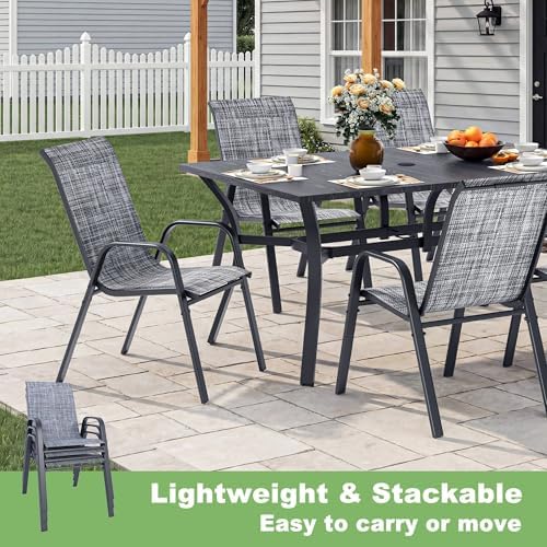 Outdoor Dining Set for 4, Metal Table and Stackable Chairs - Image 4