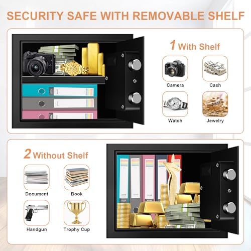 1.2 Cuft Safe Box Fireproof Waterproof for Home, Fire proof Safes with Digital Keypad, Spare Keys and Removable Shelf, Security Fire Safe for Money Firearms Medicine Valuables - Image 3