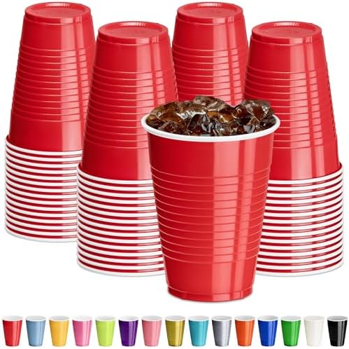 DecorRack Red Plastic Cups, 12 oz Disposable Cups, Reusable Party Supplies (40 Count) by DecorRack