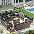 Aoxun Patio Furniture Sets, 15-Piece Outdoor Patio Furniture with 44'' Propane Gas Firepit Table, Wicker Outdoor Conversation Set Sectional Sofa for Backyard, Poolside, Garden by Aoxun