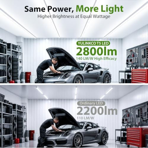 (6 Pack) 4FT T5 PRO LED Shop Lights, 2800LM 6500K Bright White LED Integrated Fixture, 20W Linkable Garage Light, Ceiling and Cabinet Light with ON/Off Switch, Workshop, Basement - Image 4