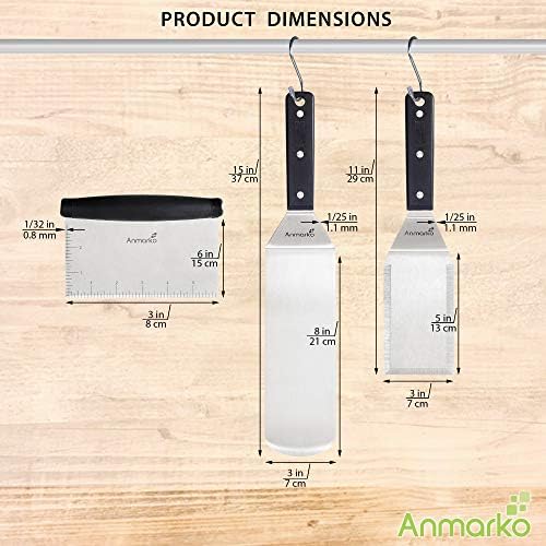 Anmarko Metal Spatula Stainless Steel Scraper - Professional Chef Griddle Spatulas Set of 3 - Heavy Duty Accessories Great for Cast Iron BBQ Flat Top Grill Skillet Pan - Commercial Grade - Image 7