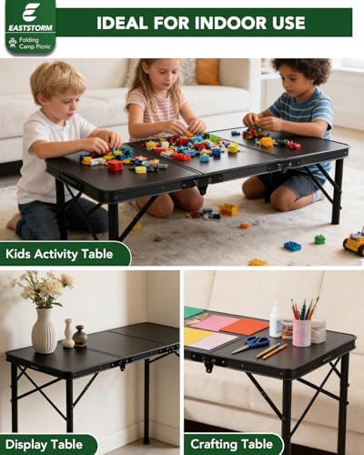 E EASTSTORM 3 Ft Small Folding Table, 3-Height Camping Table Foldable,Black - Image 6